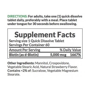 Nature's Bounty Biotin 5000mcg Quick Dissolve Tablets